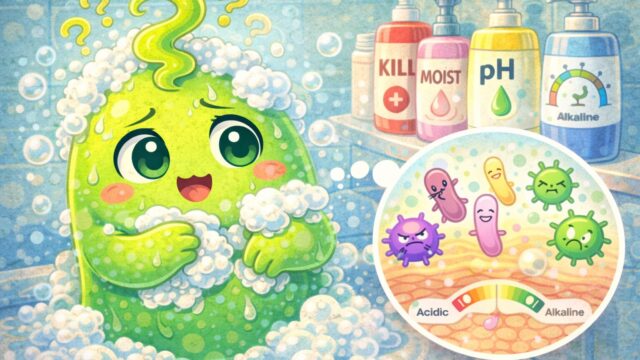 ボディソープで身体を洗うスメル君