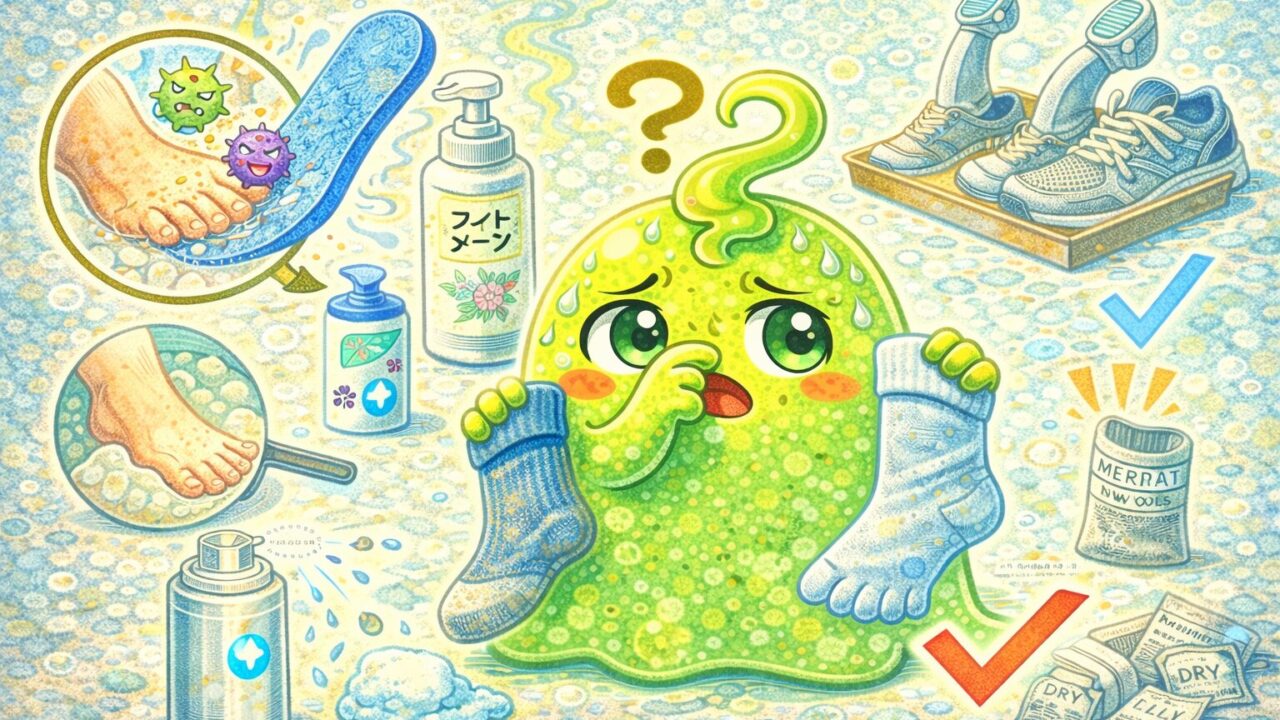 足ケアグッズを調べるスメル君